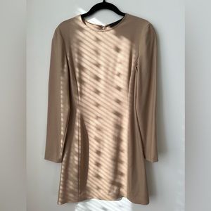 The Row Beige Long Sleeve Strech Wool Mini Dress